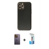 MARSİLYAN™- iPhone 12 Pro Max Kılıf Ahenk Işık - Siyah 5D Eko Cam Ekran Koruyucu + Neon Fosforlu Kamera Lens - SI