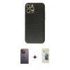 MARSİLYAN™- iPhone 12 Pro Max Kılıf Ahenk Işık - Siyah 6D Mat Seramik Hayalet Nano Ekran Koruyucu + Neon Fosforlu Kamera Lens - SI