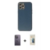 MARSİLYAN™- iPhone 12 Pro Max Kılıf Ahenk Işık - Siyah 6D Mat Seramik Hayalet Nano Ekran Koruyucu + Neon Fosforlu Kamera Lens - BZ