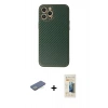 MARSİLYAN™- iPhone 12 Pro Max Kılıf Ahenk Işık - Siyah 6D Mat Seramik Hayalet Nano Ekran Koruyucu + Renkli Kamera Lens Koruma Cam - YL
