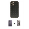 MARSİLYAN™- iPhone 12 Pro Max Kılıf Ahenk Işık - Siyah Bilvis Hayalet Cam Ekran Koruyucu + Neon Fosforlu Kamera Lens - BZ