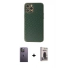MARSİLYAN™- iPhone 12 Pro Max Kılıf Ahenk Işık - Siyah Bilvis Hayalet Cam Ekran Koruyucu + Neon Fosforlu Kamera Lens - BZ