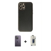 MARSİLYAN™- iPhone 12 Pro Max Kılıf Ahenk Işık - Siyah Bilvis Hayalet Cam Ekran Koruyucu + Neon Fosforlu Kamera Lens - BZ