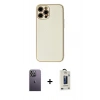 MARSİLYAN™- iPhone 12 Pro Max Kılıf Ahenk Işık - Siyah Bilvis Hayalet Cam Ekran Koruyucu + Neon Fosforlu Kamera Lens - BZ