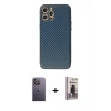 MARSİLYAN™- iPhone 12 Pro Max Kılıf Ahenk Işık - Siyah Bilvis Hayalet Cam Ekran Koruyucu + Neon Fosforlu Kamera Lens - BZ
