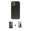MARSİLYAN™- iPhone 12 Pro Max Kılıf Ahenk Işık - Siyah Bilvis Hayalet Cam Ekran Koruyucu + Neon Fosforlu Kamera Lens - MI