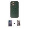 MARSİLYAN™- iPhone 12 Pro Max Kılıf Ahenk Işık - Siyah Bilvis Hayalet Cam Ekran Koruyucu + Neon Fosforlu Kamera Lens - MI