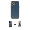 MARSİLYAN™- iPhone 12 Pro Max Kılıf Ahenk Işık - Siyah Bilvis Hayalet Cam Ekran Koruyucu + Neon Fosforlu Kamera Lens - MI