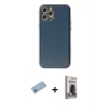 MARSİLYAN™- iPhone 12 Pro Max Kılıf Ahenk Işık - Siyah Bilvis Hayalet Cam Ekran Koruyucu + Mavi Shine Kamera Lens Koruma Cam