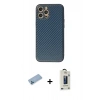 MARSİLYAN™- iPhone 12 Pro Max Kılıf Ahenk Işık - Siyah Bilvis Hayalet Cam Ekran Koruyucu + Mavi Shine Kamera Lens Koruma Cam