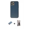 MARSİLYAN™- iPhone 12 Pro Max Kılıf Ahenk Işık - Siyah Bilvis Hayalet Cam Ekran Koruyucu + Shine Kamera Lens Koruma Cam - PE