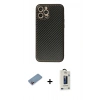 MARSİLYAN™- iPhone 12 Pro Max Kılıf Ahenk Işık - Siyah Bilvis Hayalet Cam Ekran Koruyucu + Shine Kamera Lens Koruma Cam - PE