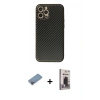 MARSİLYAN™- iPhone 12 Pro Max Kılıf Ahenk Işık - Siyah Bilvis Hayalet Cam Ekran Koruyucu + Shine Kamera Lens Koruma Cam - PE