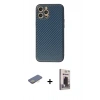 MARSİLYAN™- iPhone 12 Pro Max Kılıf Ahenk Işık - Siyah Bilvis Hayalet Cam Ekran Koruyucu + Renkli Kamera Lens Koruma Cam - SI