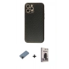 MARSİLYAN™- iPhone 12 Pro Max Kılıf Ahenk Işık - Siyah Bilvis Hayalet Cam Ekran Koruyucu + Shine Kamera Lens Koruma Cam - SH