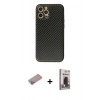 MARSİLYAN™- iPhone 12 Pro Max Kılıf Ahenk Işık - Siyah Bilvis Hayalet Cam Ekran Koruyucu + Shine Kamera Lens Koruma Cam - SABE