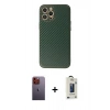 MARSİLYAN™- iPhone 12 Pro Max Kılıf Ahenk Işık - Siyah Bilvis Hayalet Cam Ekran Koruyucu + Neon Fosforlu Kamera Lens - TU