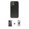 MARSİLYAN™- iPhone 12 Pro Max Kılıf Ahenk Işık - Siyah Bilvis Hayalet Cam Ekran Koruyucu + Neon Fosforlu Kamera Lens - TU