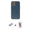 MARSİLYAN™- iPhone 12 Pro Max Kılıf Ahenk Işık - Siyah Joko 5D Cam + Mavi Shine Kamera Lens Koruma Cam