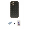 MARSİLYAN™- iPhone 12 Pro Max Kılıf Ahenk Işık - Siyah Joko 5D Cam + Mavi Shine Kamera Lens Koruma Cam