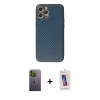 MARSİLYAN™- iPhone 12 Pro Max Kılıf Ahenk Işık - Siyah Joko 5D Cam + Yeşil Neon Fosforlu Kamera Lens
