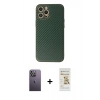 MARSİLYAN™- iPhone 12 Pro Max Kılıf Ahenk Işık - Siyah Mat Seramik Nano Ekran Koruyucu + Neon Fosforlu Kamera Lens - BZ