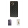 MARSİLYAN™- iPhone 12 Pro Max Kılıf Ahenk Işık - Siyah Mat Seramik Nano Ekran Koruyucu + Neon Fosforlu Kamera Lens - BZ