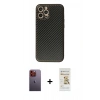 MARSİLYAN™- iPhone 12 Pro Max Kılıf Ahenk Işık - Siyah Mat Seramik Nano Ekran Koruyucu + Neon Fosforlu Kamera Lens - TU