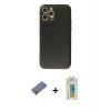 MARSİLYAN™- iPhone 12 Pro Max Kılıf Ahenk Işık - Siyah Polymer Nano Ekran Koruyucu + Gold Metal Kamera Lens Koruma Cam