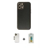 MARSİLYAN™- iPhone 12 Pro Max Kılıf Ahenk Işık - Siyah Polymer Nano Ekran Koruyucu + Gold Shine Kamera Lens