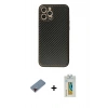 MARSİLYAN™- iPhone 12 Pro Max Kılıf Ahenk Işık - Siyah Polymer Nano Ekran Koruyucu + Kırmızı Metal Kamera Lens Koruma Cam