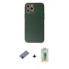 MARSİLYAN™- iPhone 12 Pro Max Kılıf Ahenk Işık - Siyah Polymer Nano Ekran Koruyucu + Kırmızı Metal Kamera Lens Koruma Cam