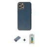 MARSİLYAN™- iPhone 12 Pro Max Kılıf Ahenk Işık - Siyah Polymer Nano Ekran Koruyucu + Shine Kamera Lens Koruma Cam - SH