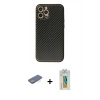 MARSİLYAN™- iPhone 12 Pro Max Kılıf Ahenk Işık - Siyah Polymer Nano Ekran Koruyucu + Yeşil Renkli Kamera Lens Koruma Cam