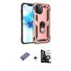 MARSİLYAN™- iPhone 12 Pro Max Kılıf Ahenk Klasik Koleksiyonu - Şeffaf Temperli Cam Ekran Koruyucu + Gold Metal Kamera Lens Koruma Cam
