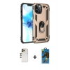 MARSİLYAN™- iPhone 12 Pro Max Kılıf Ahenk Klasik Koleksiyonu - Siyah 18D Cam Ekran Koruyucu + Gold Shine Kamera Lens