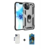 MARSİLYAN™- iPhone 12 Pro Max Kılıf Ahenk Klasik Koleksiyonu - Siyah 18D Cam Ekran Koruyucu + Lacivert Shine Kamera Lens