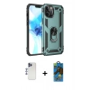 MARSİLYAN™- iPhone 12 Pro Max Kılıf Ahenk Klasik Koleksiyonu - Siyah 18D Cam Ekran Koruyucu + Lacivert Shine Kamera Lens