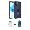 MARSİLYAN™- iPhone 12 Pro Max Kılıf Ahenk Klasik Koleksiyonu - Siyah 18D Cam Ekran Koruyucu + Lacivert Shine Kamera Lens