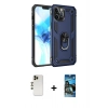 MARSİLYAN™- iPhone 12 Pro Max Kılıf Ahenk Klasik Koleksiyonu - Siyah 34D Izgaralı Cam + Gold Shine Kamera Lens