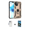 MARSİLYAN™- iPhone 12 Pro Max Kılıf Ahenk Klasik Koleksiyonu - Siyah 34D Izgaralı Cam + Lacivert Shine Kamera Lens