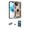 MARSİLYAN™- iPhone 12 Pro Max Kılıf Ahenk Klasik Koleksiyonu - Siyah 34D Izgaralı Cam + Mavi Renkli Kamera Lens Koruma Cam