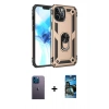 MARSİLYAN™- iPhone 12 Pro Max Kılıf Ahenk Klasik Koleksiyonu - Siyah 34D Izgaralı Cam + Neon Fosforlu Kamera Lens - MI