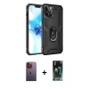 MARSİLYAN™- iPhone 12 Pro Max Kılıf Ahenk Klasik Koleksiyonu - Siyah 360 Mat Full Body Arka Koruyucu + Neon Fosforlu Kamera Lens - TU