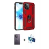 MARSİLYAN™- iPhone 12 Pro Max Kılıf Ahenk Klasik Koleksiyonu - Siyah 3D Antistatik Cam Ekran Koruyucu + Neon Fosforlu Kamera Lens - BZ