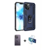 MARSİLYAN™- iPhone 12 Pro Max Kılıf Ahenk Klasik Koleksiyonu - Siyah 3D Antistatik Cam Ekran Koruyucu + Neon Fosforlu Kamera Lens - BZ