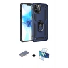MARSİLYAN™- iPhone 12 Pro Max Kılıf Ahenk Klasik Koleksiyonu - Siyah 3D Antistatik Cam Ekran Koruyucu + Renkli Kamera Lens Koruma Cam - SI