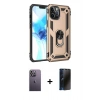 MARSİLYAN™- iPhone 12 Pro Max Kılıf Ahenk Klasik Koleksiyonu - Siyah 3D Antistatik Hayalet Cam Ekran Koruyucu + Beyaz Neon Fosforlu Kamera Lens