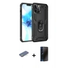 MARSİLYAN™- iPhone 12 Pro Max Kılıf Ahenk Klasik Koleksiyonu - Siyah 3D Antistatik Hayalet Cam Ekran Koruyucu + Renkli Kamera Lens Koruma Cam - YL