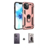 MARSİLYAN™- iPhone 12 Pro Max Kılıf Ahenk Klasik Koleksiyonu - Siyah Bilvis Hayalet Cam Ekran Koruyucu + Beyaz Neon Fosforlu Kamera Lens